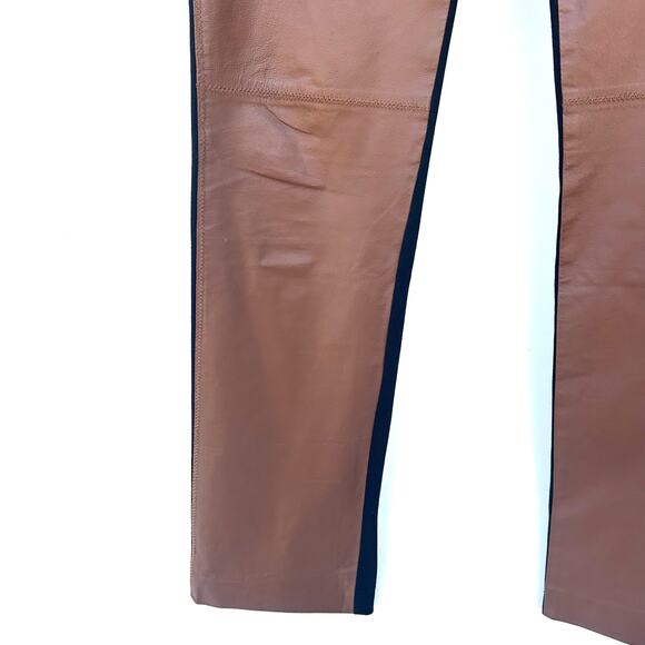 Vintage Neiman Marcus Camel Leather Front Pants Stretchy Low Rise Large Leggings - Picture 8 of 8